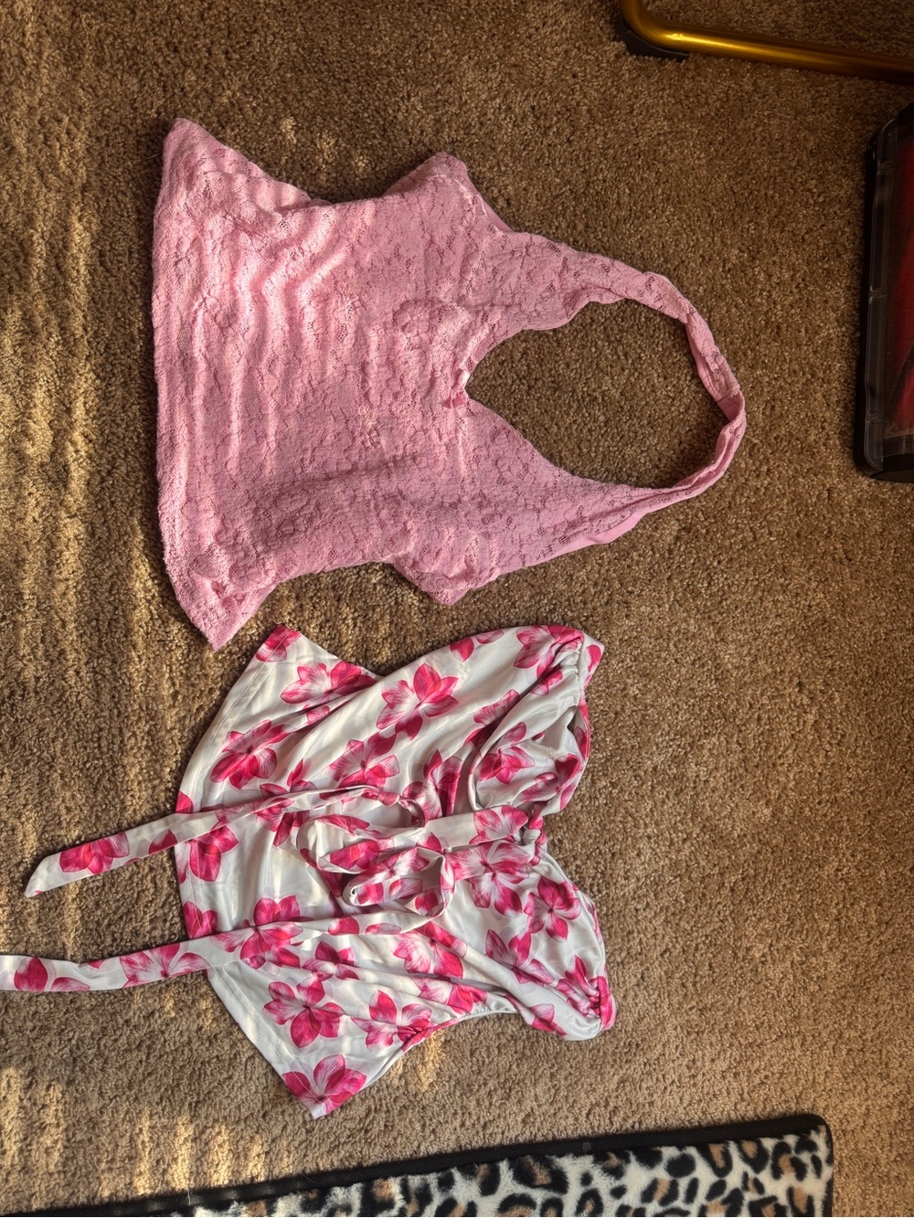 Pink Lace and Floral Halter Crop Tops - Women's Pink Tanks